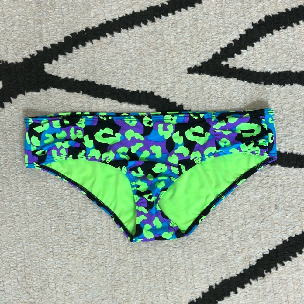Large Swim Bikini Bottom Blue-Green-Purple Camo Print